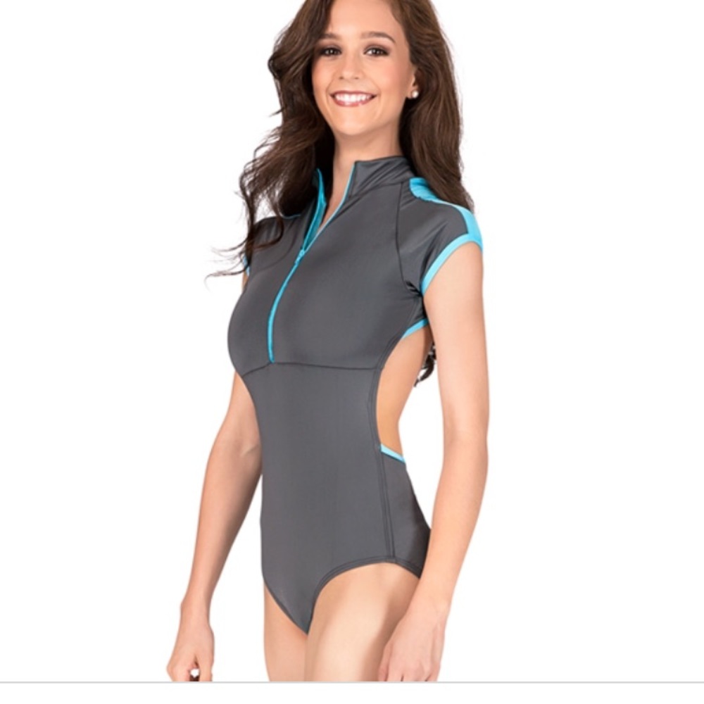 new Adult mock short sleeve zip ballet leotard